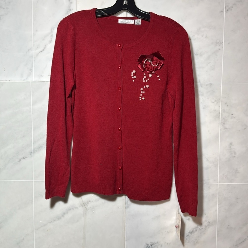 Red Cardigan with Embellished Design